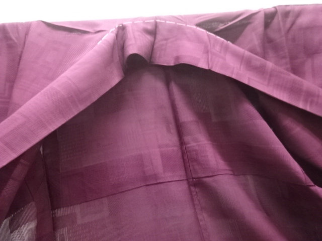  未使用品　縦絽透かし織重ね枡模様色無地着物